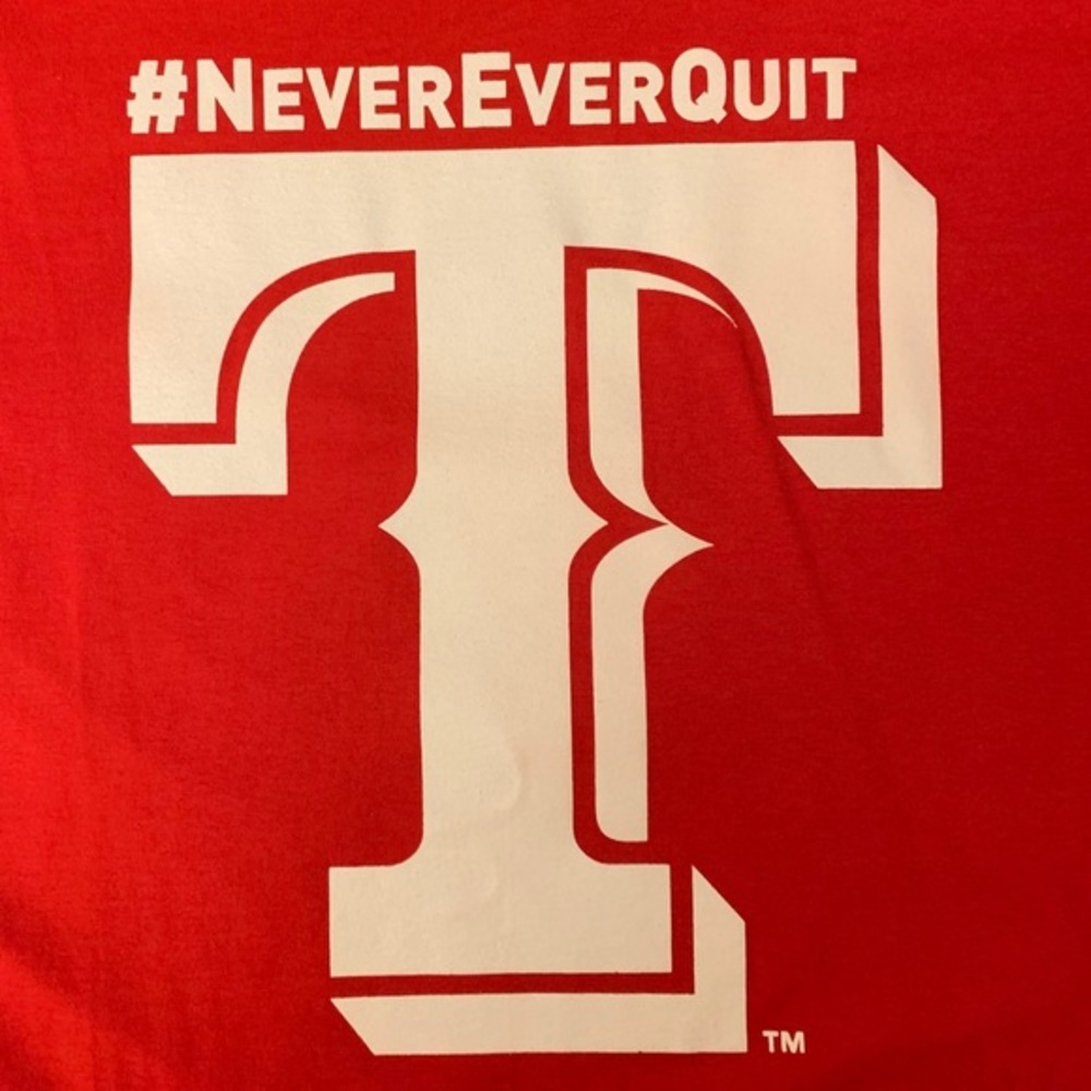 Jerzees Texas Rangers red “#NeverEverQuit” T-shirt - Picture 3 of 8